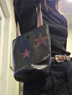 FastPacks By Lenee Alexander Black and Red Stars Circle Bucket Shoulder Bag